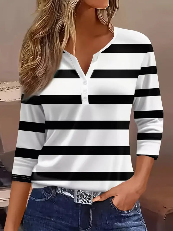 Dakota - Tricou Casual Cu Decolteu în V și Imprimeu Cu Dungi