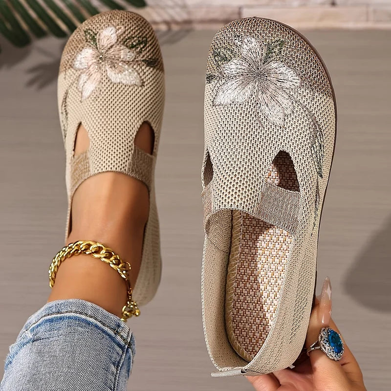 Martine – Pantofi Din Tricot Cu Broderie Florală Din Material Respirabil