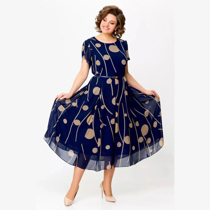Nazeli - Rochie Midi Din Șifon Cu Imprimeu Cu Buline