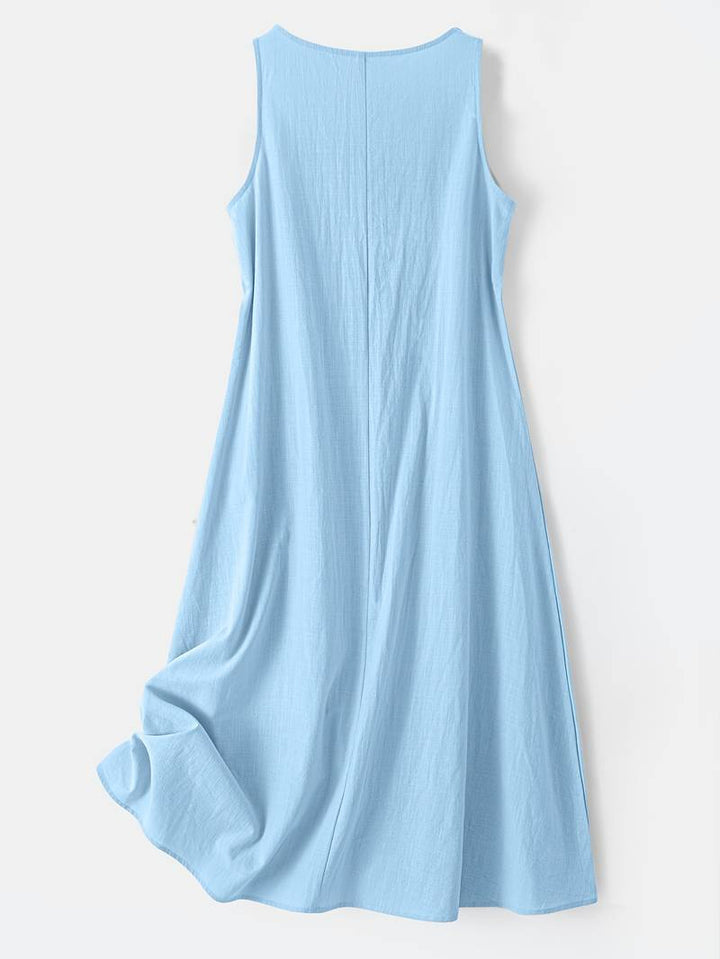Brina - Rochie Lungă Elegantă, Fără Mâneci, Cu Decolteu În V