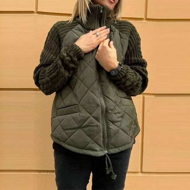 Karoliina - Jachetă Din Puf Cu Patchwork Tricotat