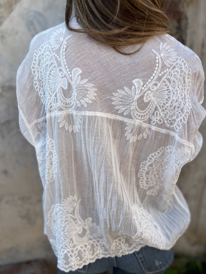 Nalini - Bluză Elegantă Brodată Cu Dantelă