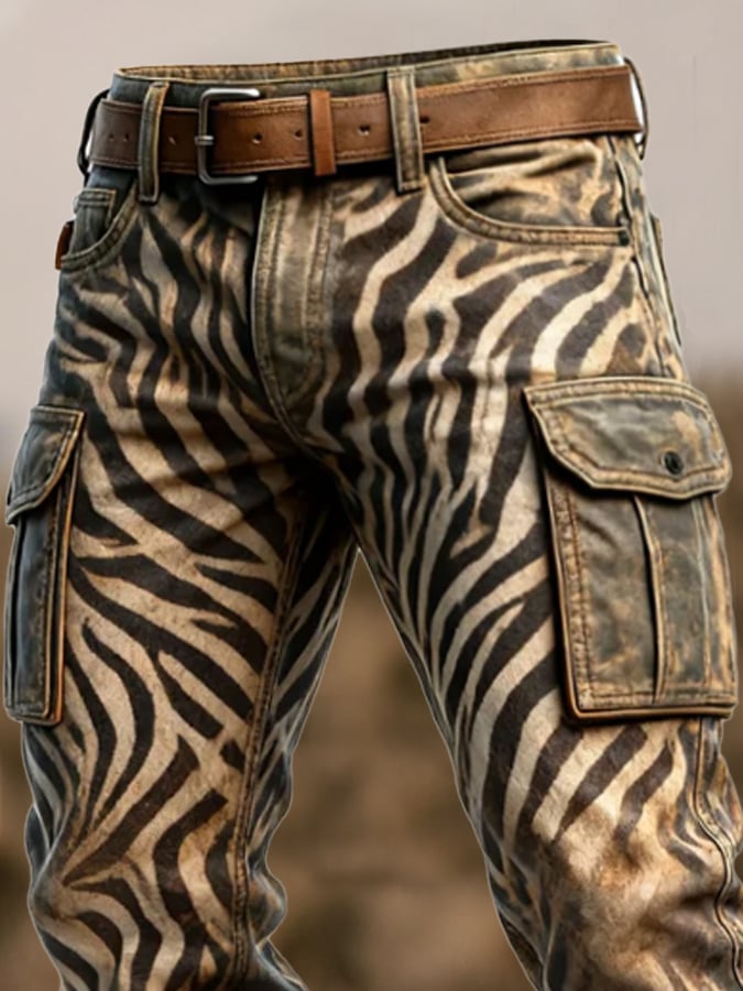Duckett - Pantaloni Vintage Cu Imprimeu Zebră și Multiple Buzunare