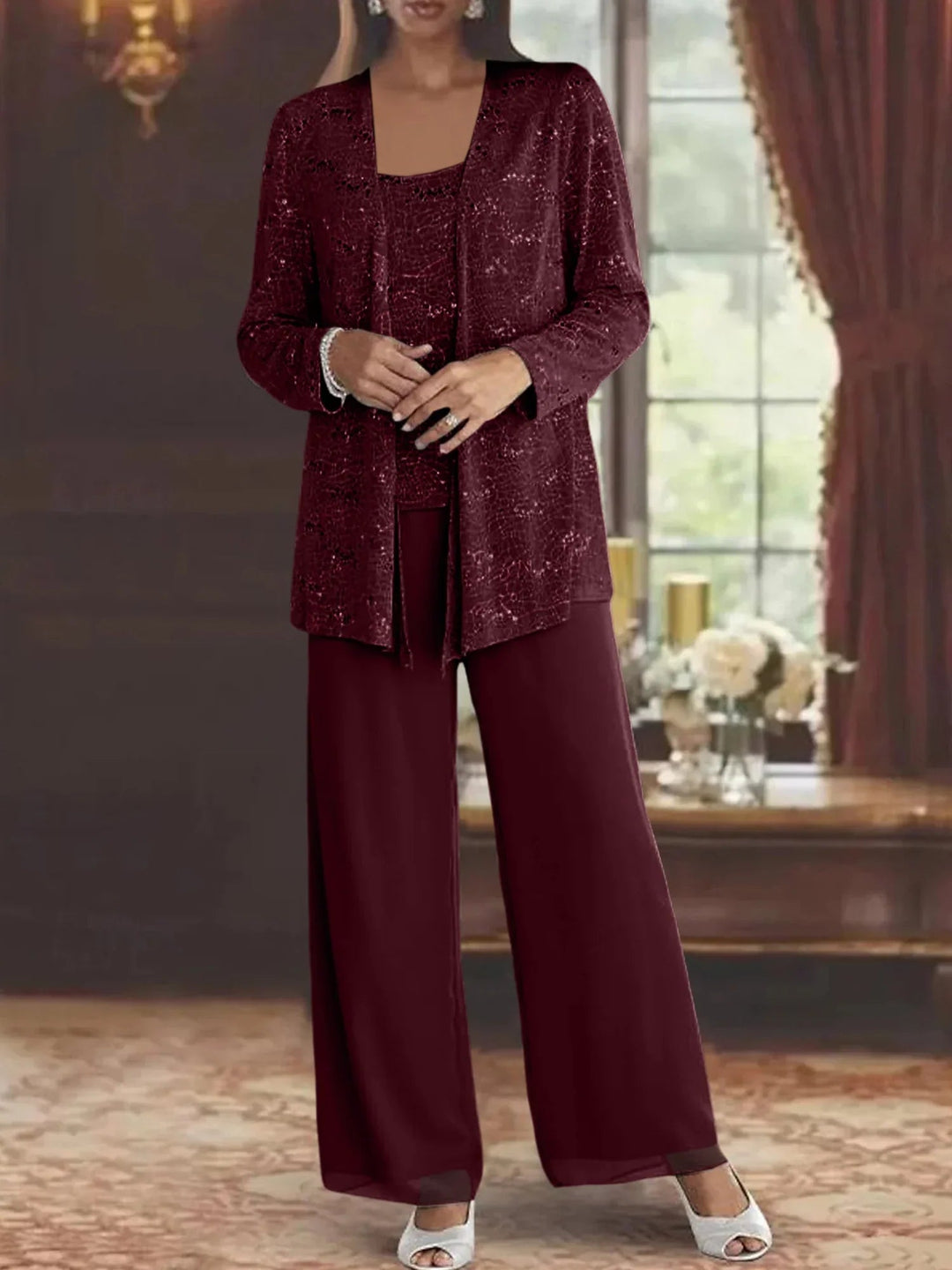 Gimena – Set Pantalon Și Cardigan Cu Sclipici