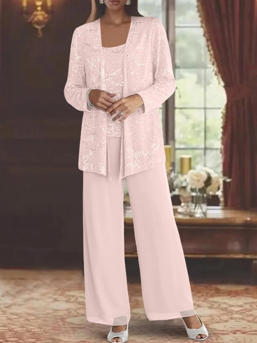 Gimena – Set Pantalon Și Cardigan Cu Sclipici