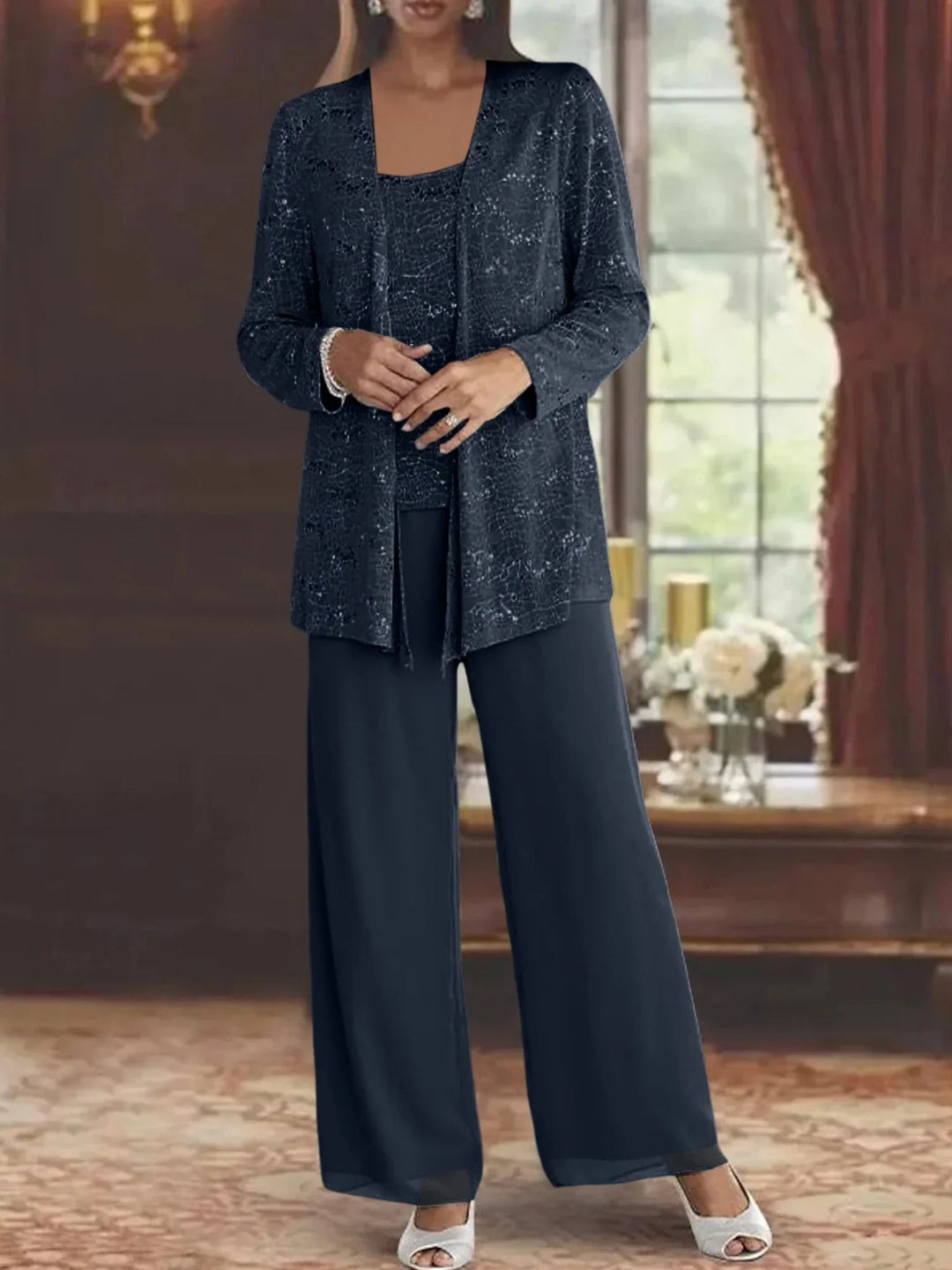 Gimena – Set Pantalon Și Cardigan Cu Sclipici