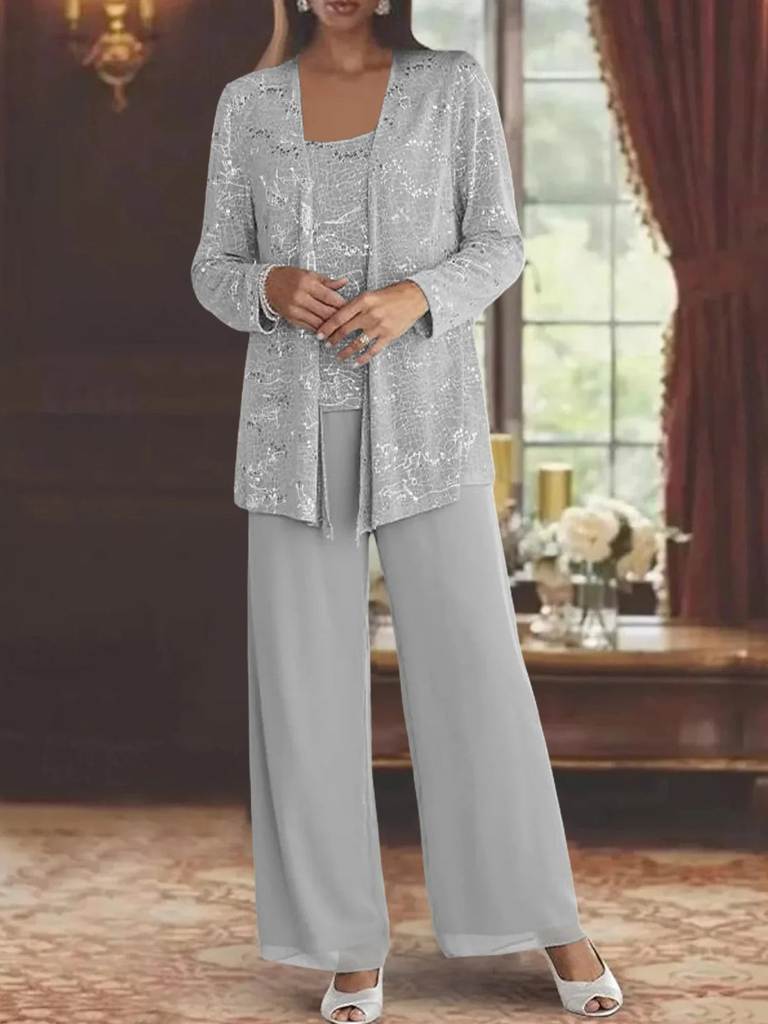 Gimena – Set Pantalon Și Cardigan Cu Sclipici