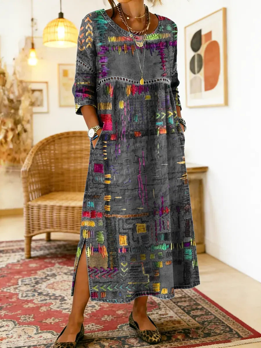 Nihada - Rochie Midi Artistică Evazată