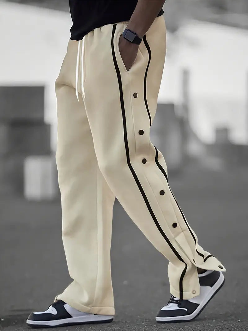 Mendis - Pantaloni Sport Casual Cu Rroi Drept și Nasturi Cu Capsă