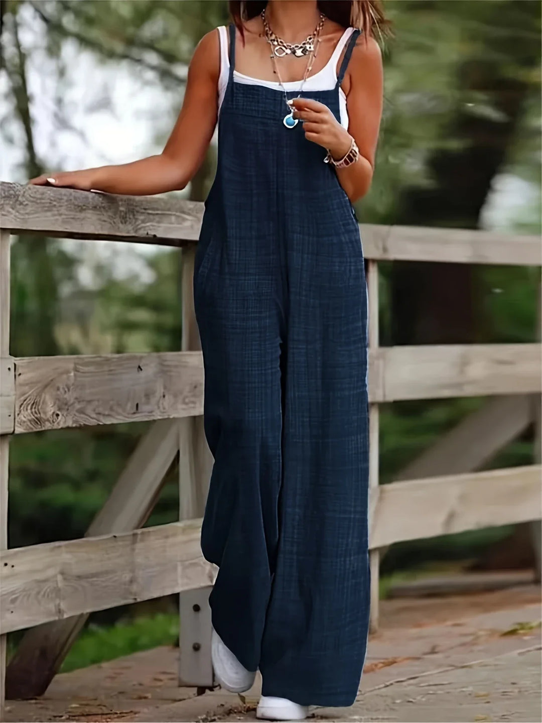 Annia - Salopetă Casual Cu Picioare Largi Si Buzunare