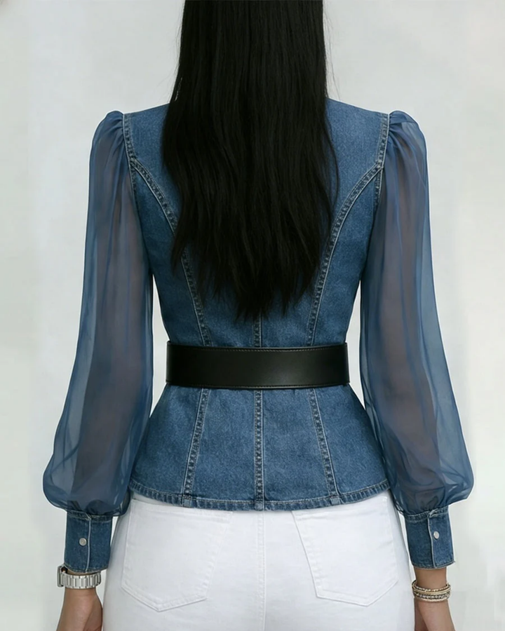 Vessa - Top Din Denim Cu Mâneci Din șifon