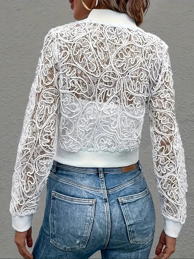 Andrina - Jachetă Elegantă Din Dantelă Cu Fermoar