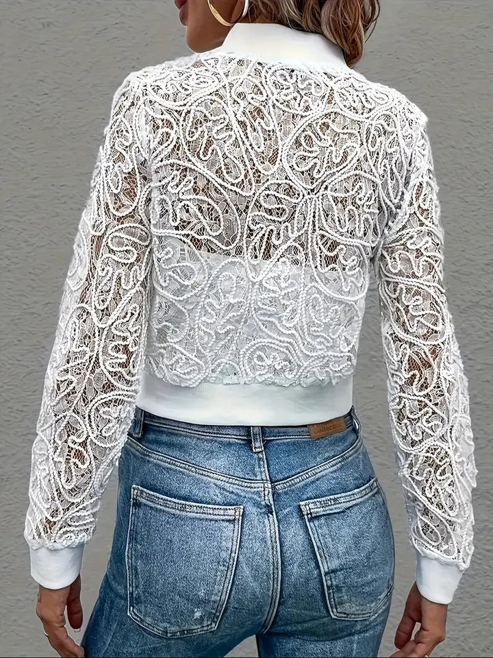Andrina - Jachetă Elegantă Din Dantelă Cu Fermoar