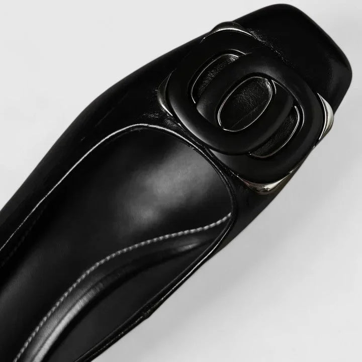 Antia - Balerini Eleganți Cu Vârf Pătrat și Cataramă Cu Toc Mic