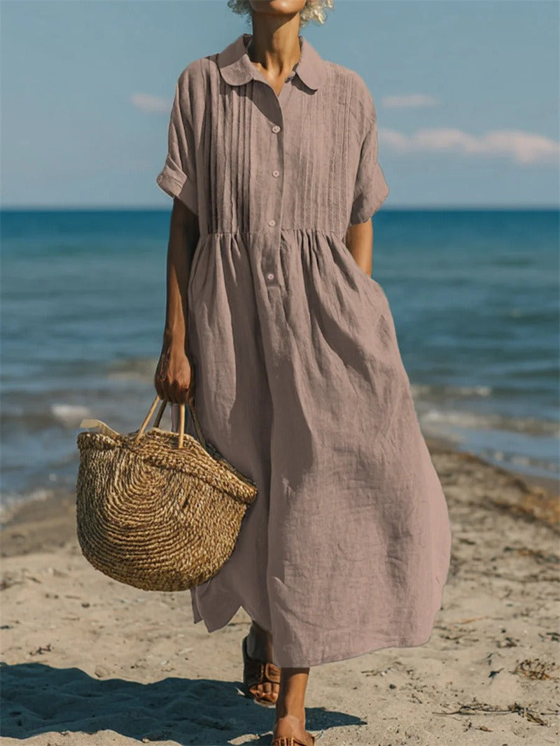 Janny – Rochie-Cămașă Elegantă Din Bmbac cu Croi Lejer