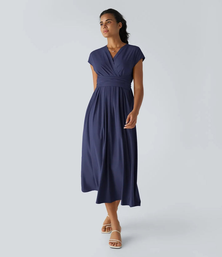 Wilhelmine - Rochie Elegantă Cu Talie Inaltă Si Croi Infășurat