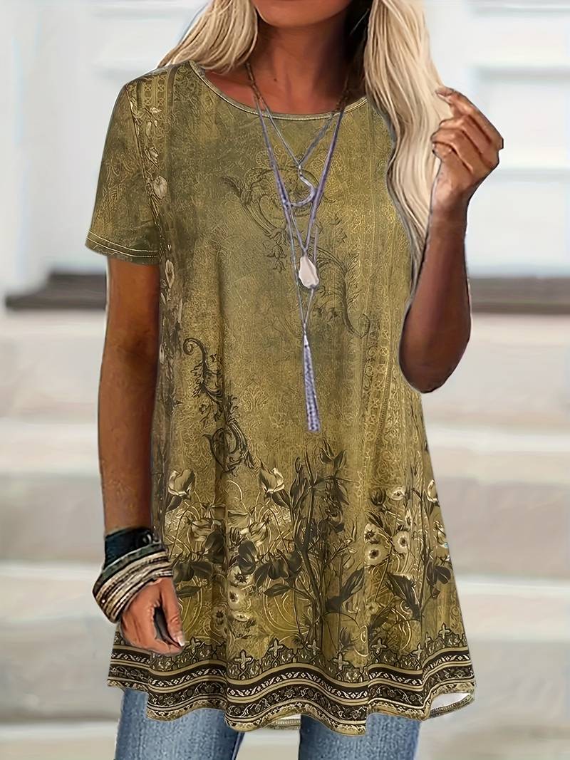 Abhishani - Tricou cu Croi larg și Imprimeu Floral