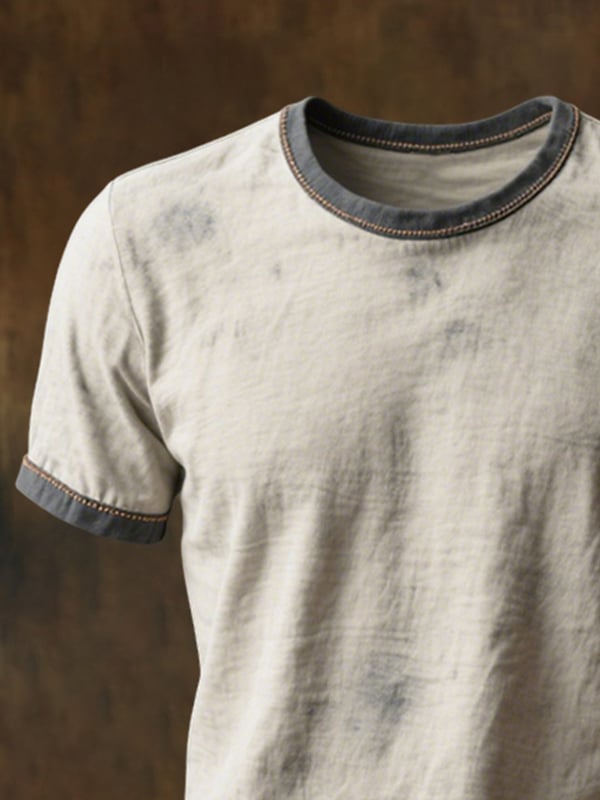 Tricou Cu Guler Rotund și Mâneci Scurte Pentru Bărbați în Proiectare Retro Cu Blocuri De Culori