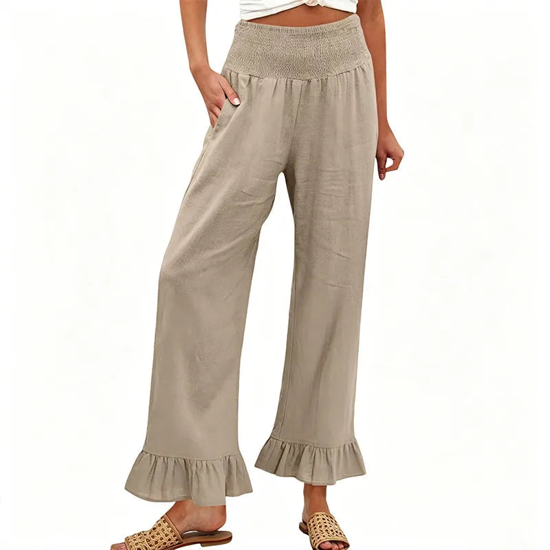 Moriom - Pantaloni De Casă Din Bumbac În Stil Boho, Cu Volane