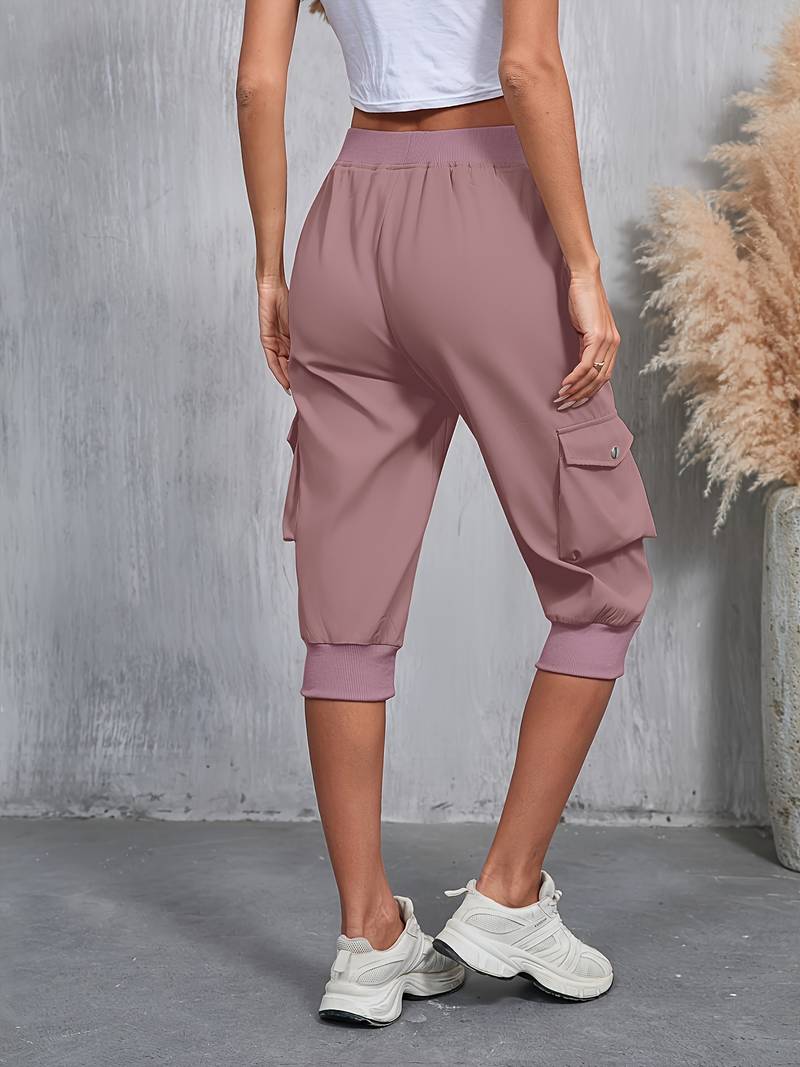 Kirabo - Pantaloni Cargo De Vară Cu Mai Multe Buzunare Și Talie Elastică Cu Nervuri