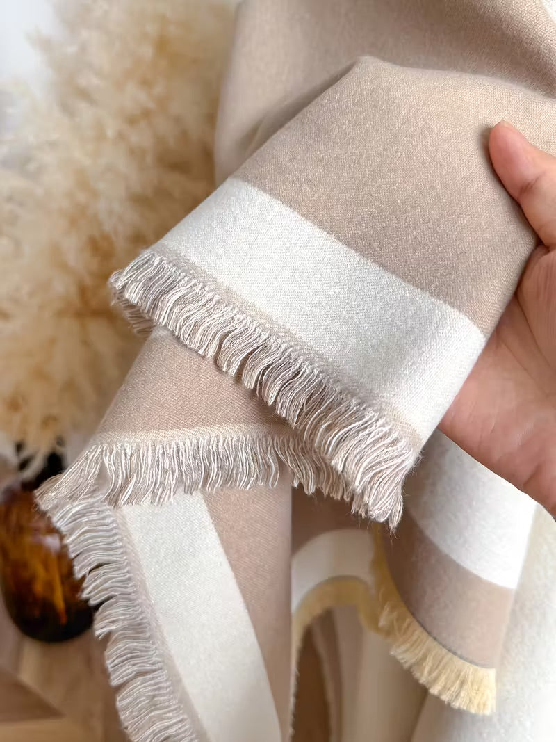Taisija - Șal Reversibil Din Jacquard Cu Dungi Din Imitație De Cașmir