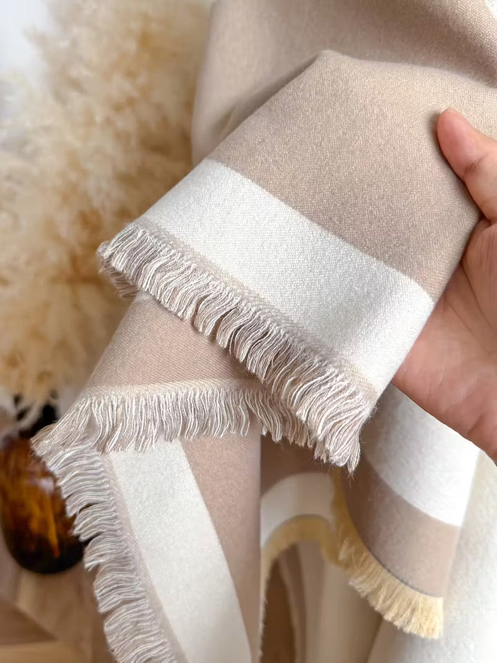 Taisija - Șal Reversibil Din Jacquard Cu Dungi Din Imitație De Cașmir