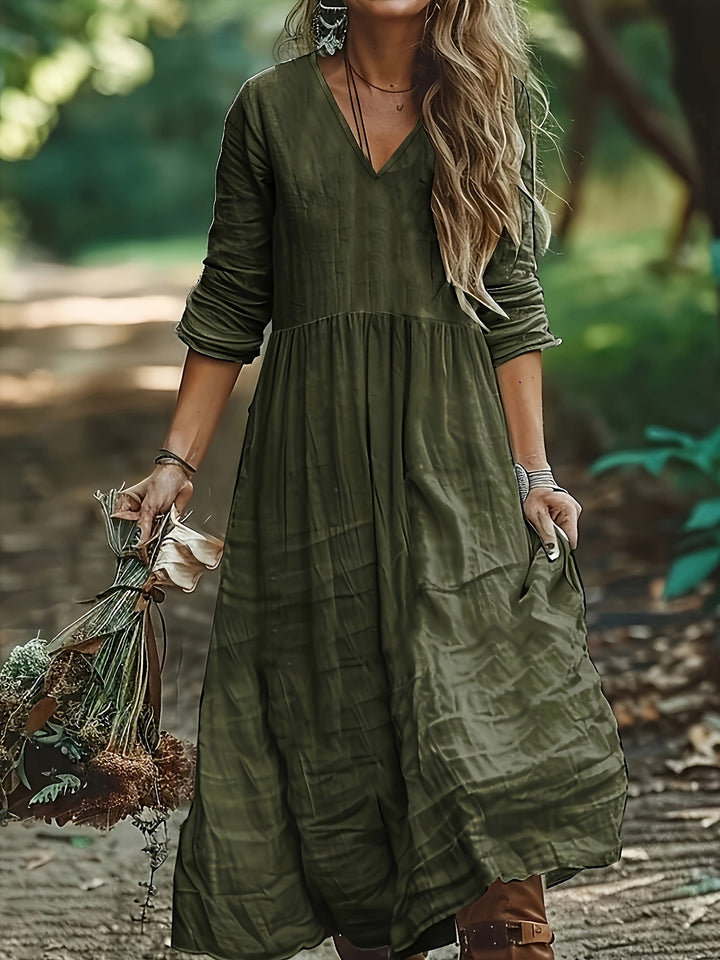 Shirron – Rochie Lungă La Modă Cu Decolteu în V