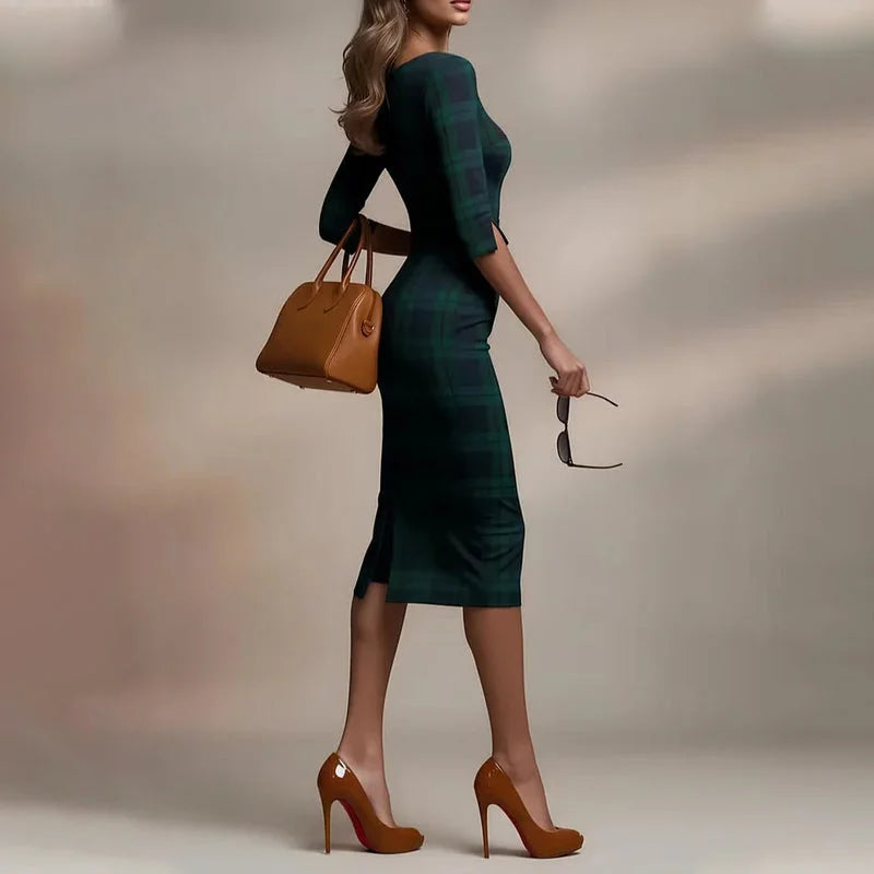 Linari - Rochie Midi Elegantă în Carouri