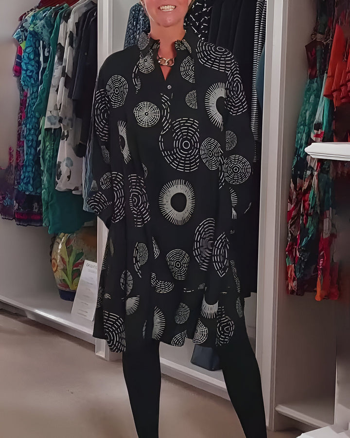Demelza - Rochie Cu Mâneci Lungi și Imprimeu Geometric