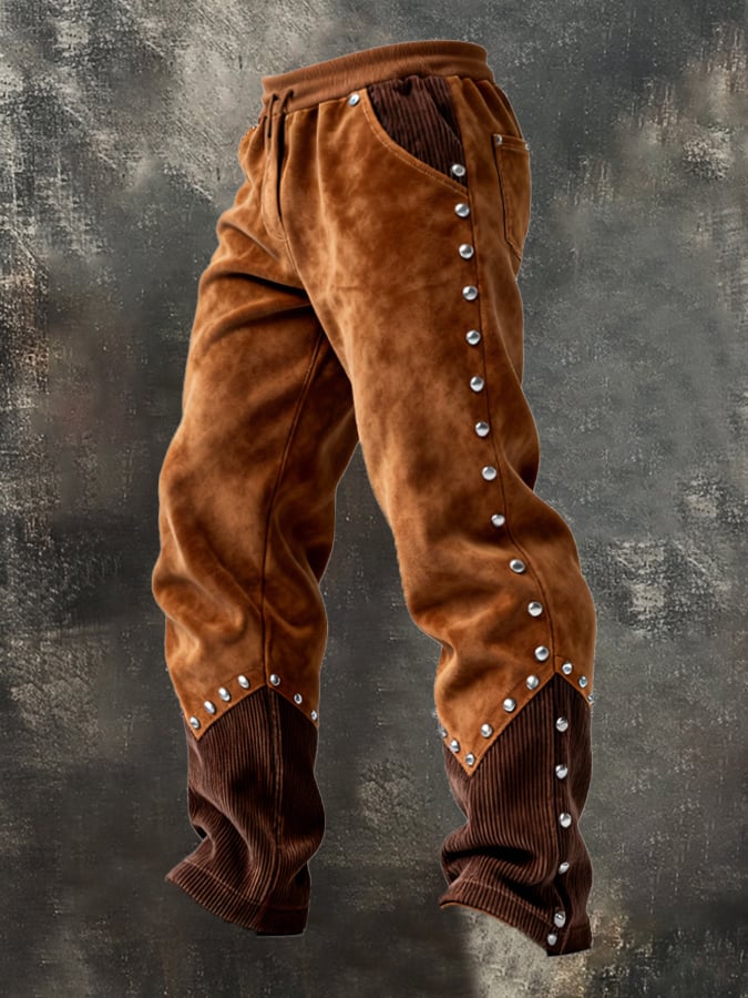 Overton - Pantaloni Vintage Pentru Aventuri în Aer Liber Din Velur Cu Cusături și Ciucuri