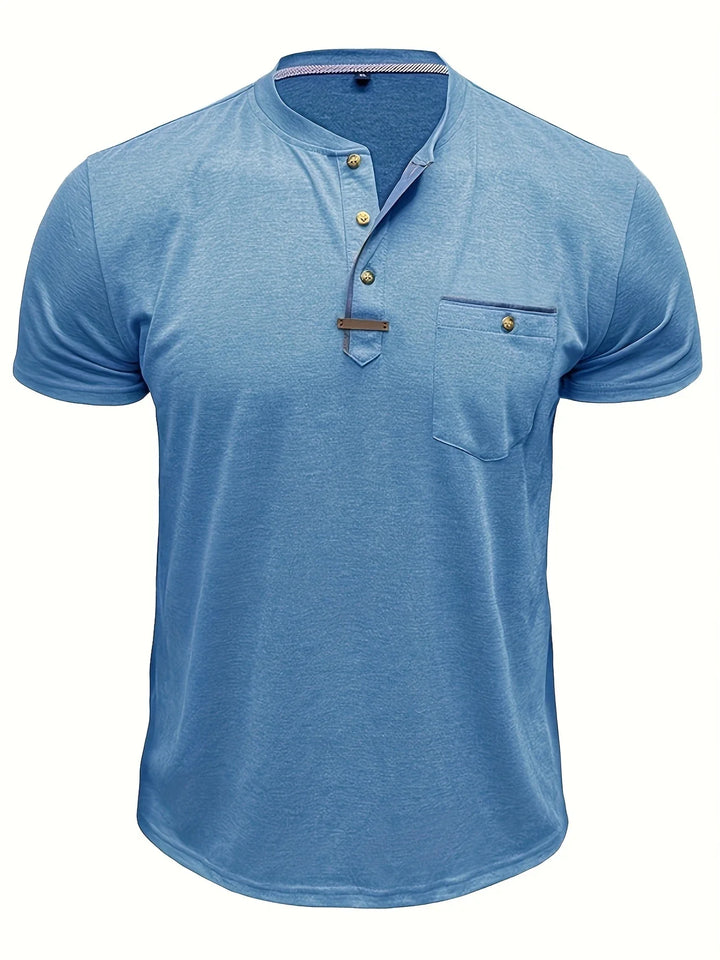 Saxon - Tricou Elegant Cu Guler Rotund și Buzunar