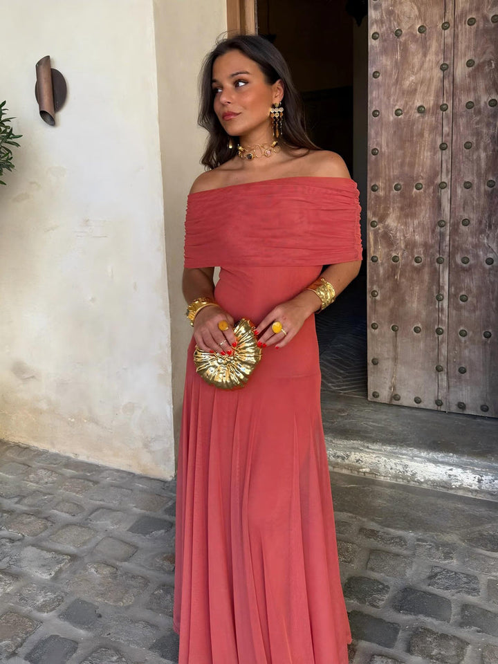 Dainia - Rochie Lungă Din Plasă Cu Un Singur Umăr