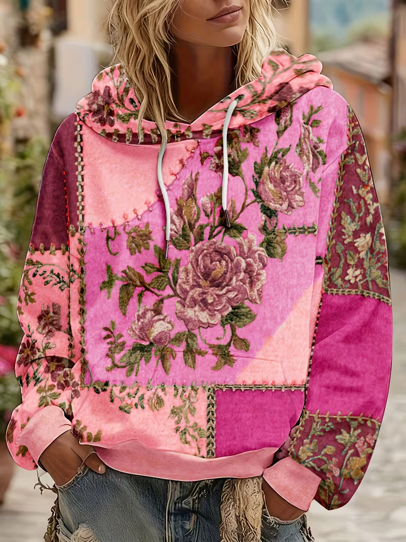 Norella - Bluză Cu Mâneci Lungi Și Glugă, Cu Imprimeu Floral În Stil Patchwork