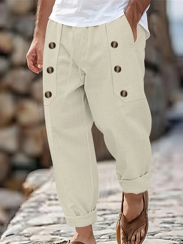 Beslan - Pantaloni Eleganți Cu Croi Drept Si Nasturi Aurii