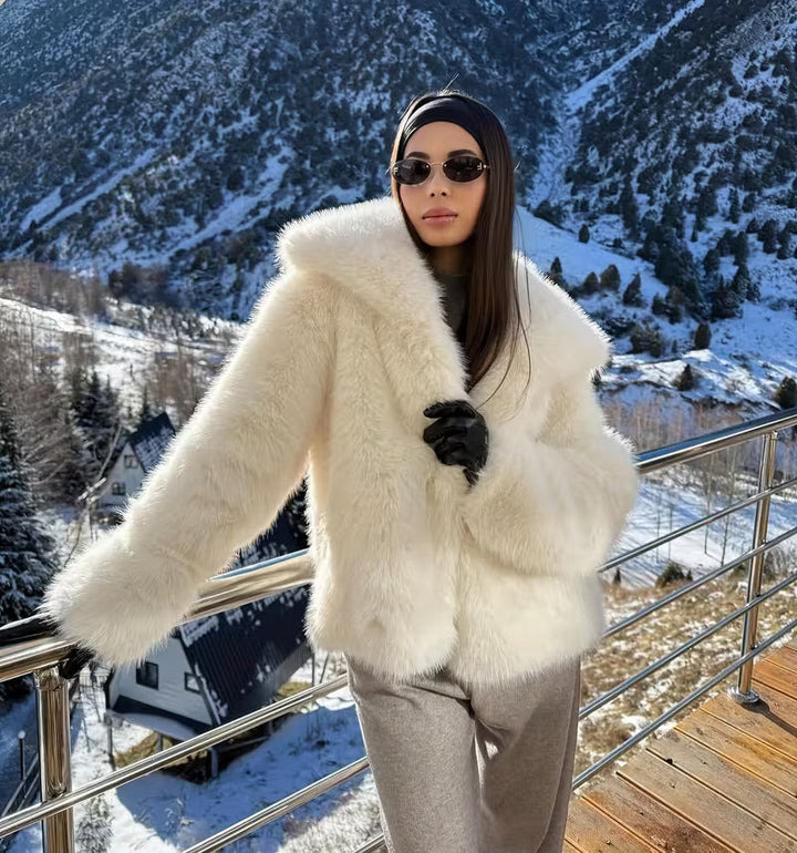 Zefina – Jachetă Oversized Din Blană Artificială, Cu Mâneci Lungi
