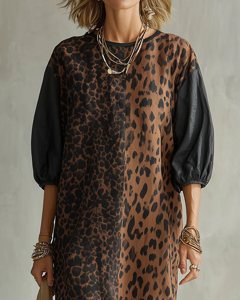 Jimina - Rochie Cu Imprimeu Leopard Și Mâneci Bufante