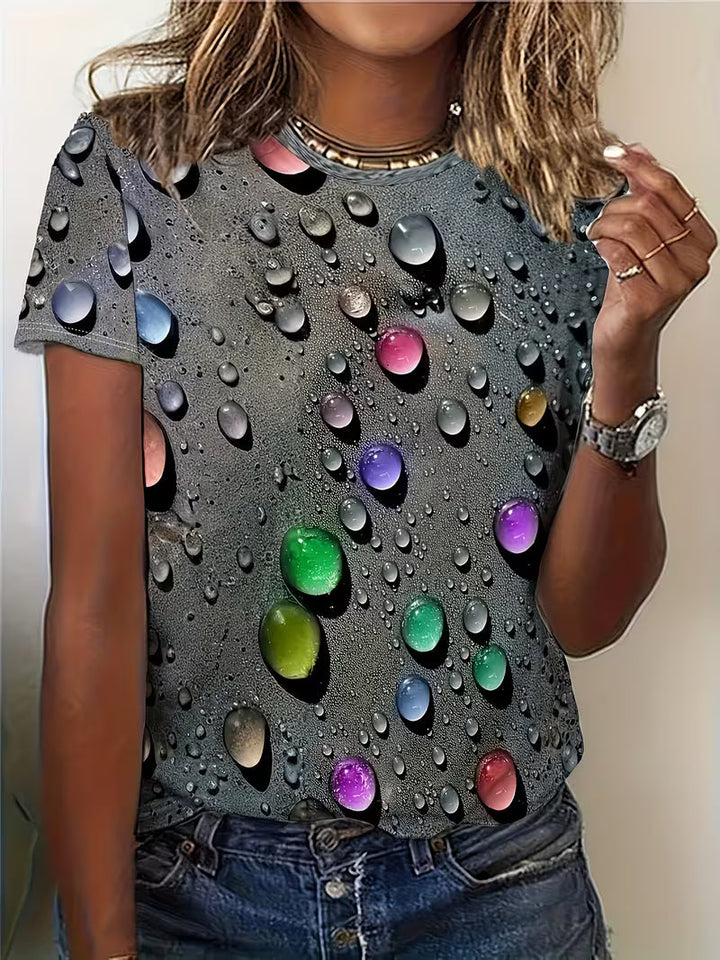 Ishadini - Tricou Casual cu Mâneci Scurte și Guler Rotund