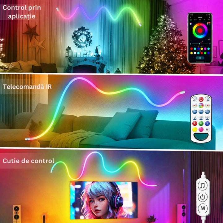 LumiRope - Lumină Flexibilă RGB Inteligentă Cu Silicon, 360 De Grade