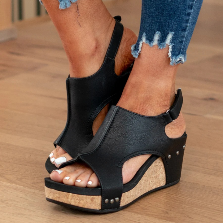 Makrina - Sandale Confortabile Cu Toc în Formă De Pană