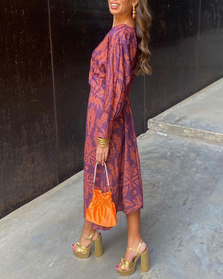 Dineke - Rochie Elegantă cu Mâneci Lungi și Imprimeu Floral