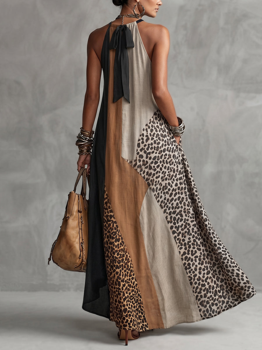 Terina – Rochie Maxi Cu Inserții Cu Imprimeu Leopard