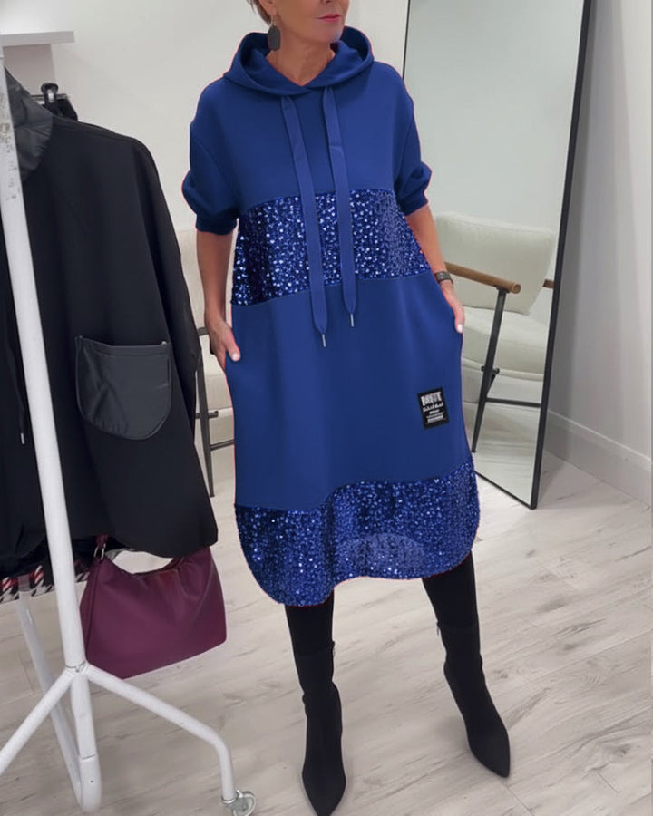 Mansherry - Rochie Cu Glugă în Stil Patchwork la Modă