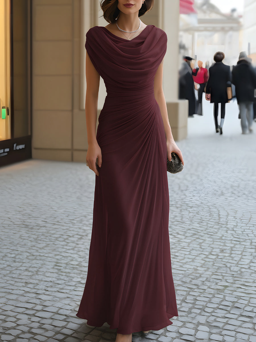Jutharat - Rochie Maxi Drapată Cu Decolteu Rotund Plisat