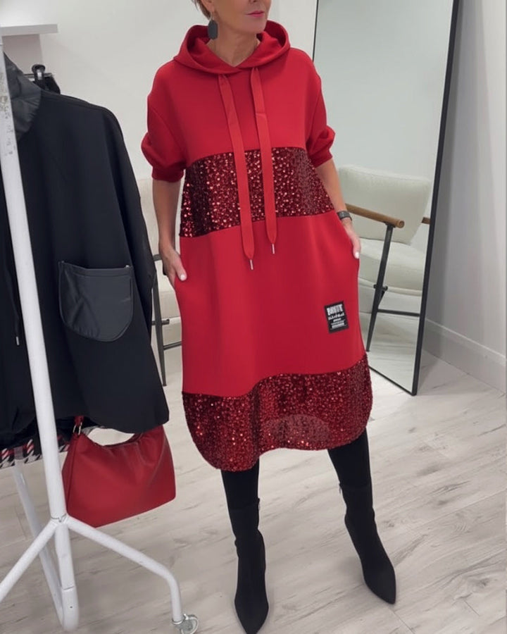 Mansherry - Rochie Cu Glugă în Stil Patchwork la Modă