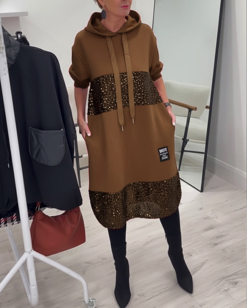 Mansherry - Rochie Cu Glugă în Stil Patchwork la Modă