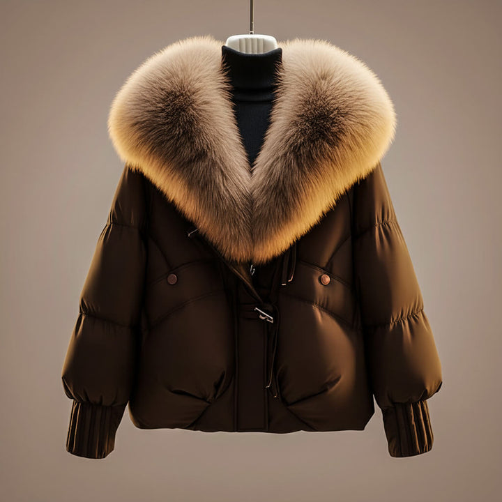 Enina - Palton Elegant Din Bumbac Cu Guler Din Blană