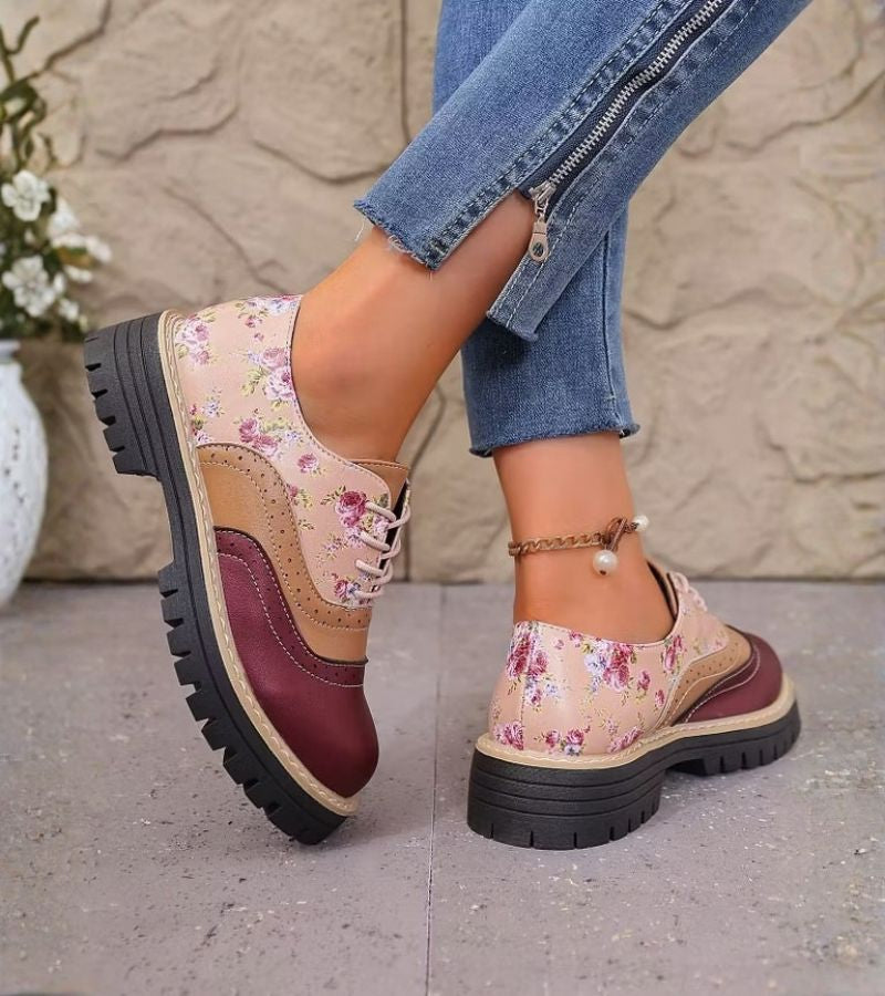 Kiela – Pantofi Oxford Cu Imprimeu Floral Și Talpă Groasă Cu Crampoane
