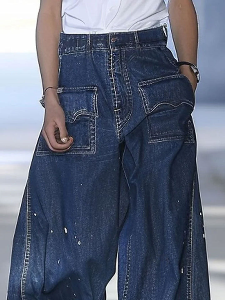 Azize - Blugi Din Denim Cu Croială Lejeră Și Multiple Buzunare