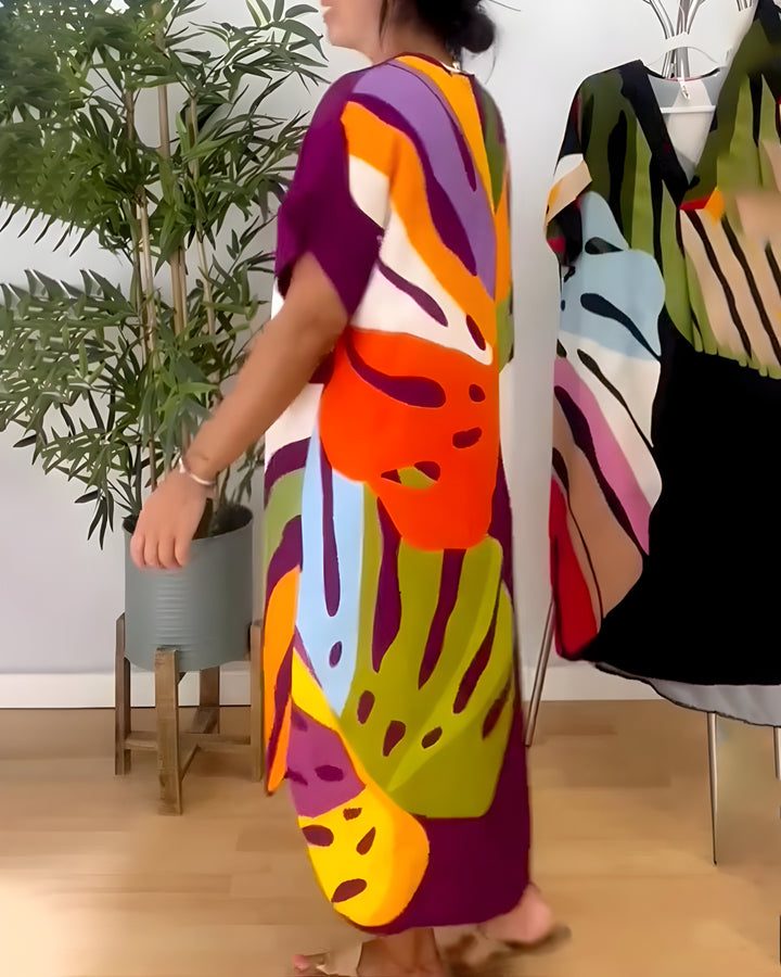 Ailsa - Rochie Casual Cu Imprimeu Colorat Cu Frunze