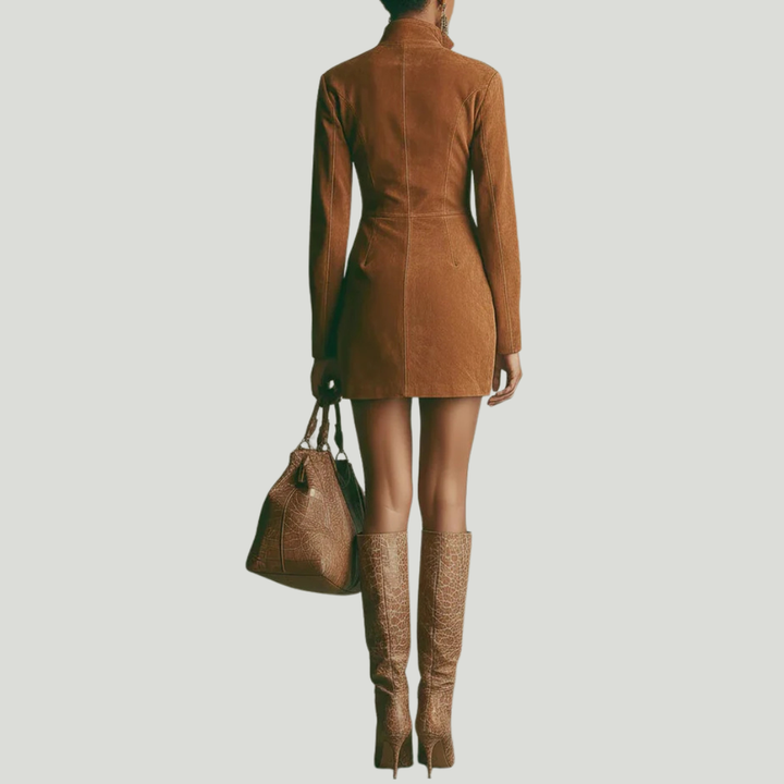 Narion - Rochie din Piele întoarsă cu Fermoar